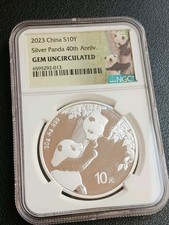 2023 China S10Y Silver Panda 40th Anniv. Gem Unc NGC