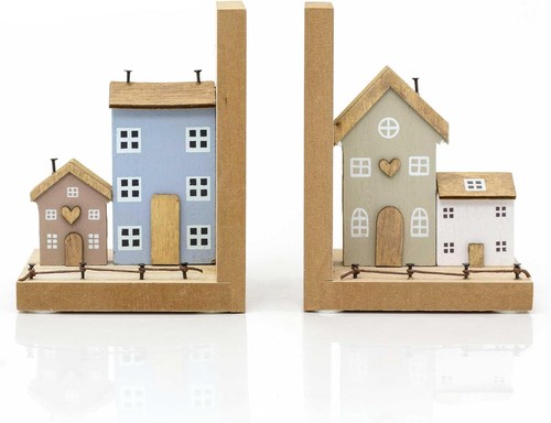 Wooden house bookends - wooden, |