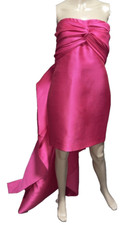 Reem Acra Train Back Hot Pink Twisted Ruched Top Strapless Cocktail Dress US 10