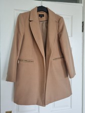Topshop Camel Slim Fit Boyfriend Coat with Zip Pockets, Size 6 Petite - NEW