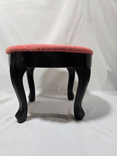 Vntg black wood footstool red - vntg,