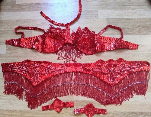 Red sequined belly dance - dance, bra