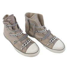 Ash Trainers Leather Chain Embellished Distressed Hi Top Beige Dusky EU 38 UK 5