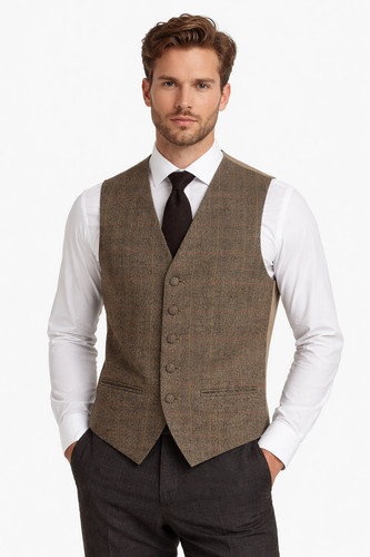 Brown tweed herringbone check - tweed,