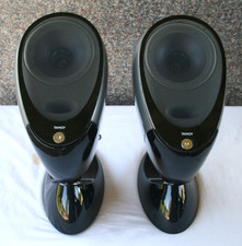 Rare Tannoy Arena bookshelf speakers w/ stands & grills, black and silver combo