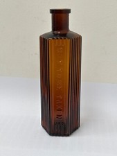 59270 Old Vintage Antique Glass Poison Bottle Brown Not to be Taken Hexagnol