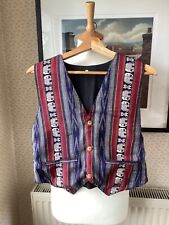 Vintage 90’s mens waistcoat Indian ikat batik elephant  boho festival