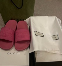 Genuine Gucci Fuschia Pink Gucci Logo Print Rubber Sandals / Sliders Size 7 /40