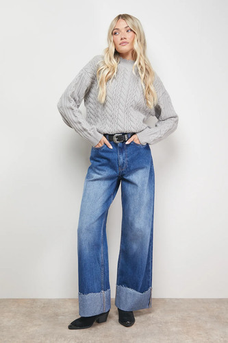 Oasis womens jumper grey cable - grey,