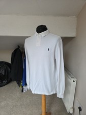 Men's Ralph Lauren White Long Sleeve With Logo Slim Fit Polo Shirt Size Large.