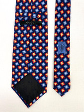 Gucci Pure Silk tie Playing Card Suits Pattern Navy Red 216