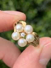 18Ct Gold Diamond Cultured Pearl, Exceptional Heavy Cluster Ring 3.7 G