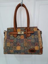Natural/Vegan Oak  Cork Multicoloured Handbag Two Handles Lightweight Gold Charm