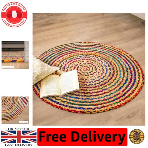 91cm round reversible jute rug - 91cm,