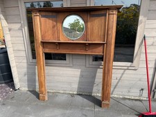 Large Antique Victorian Fireplace Wooden Fire Surround Over Mantle With Mirror