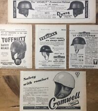 MOTORCYCLE CRASH HELMET ORIGINAL 1950's B/W ADVERTISEMENTS x 5 (M3)