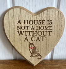 Heart Shape Wooden ‘House is Not a Home Without a Cat’ Hanging Plaque Decor 5.5”