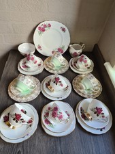 Vintage Mismatched 30 Piece Bone China Tea Set Cake plate, trios, jug & bowl