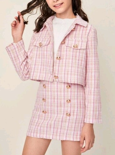 Girls pink tweed effect jacket - girls,