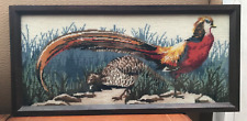Golden Pheasant  framed Penelope needlepoint tapestry Textile Art vtg