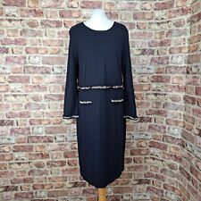 LK Bennett Dress Dr Vinne Below Knee Navy Blue UK 18 Jersey Stretch Long Sleeve