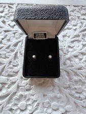 Pair of Genuine Diamond Silver / Gold Tone Stud Earrings New In Box
