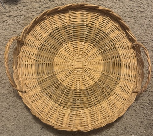 Antique round wicker tray - round, with