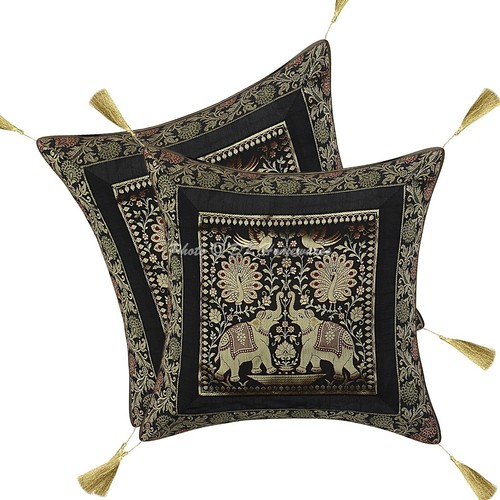 Black cushion cover brocade - black,