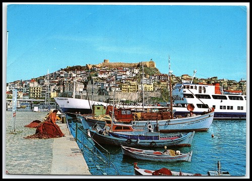Vintage kavala greece harbor - vintage,