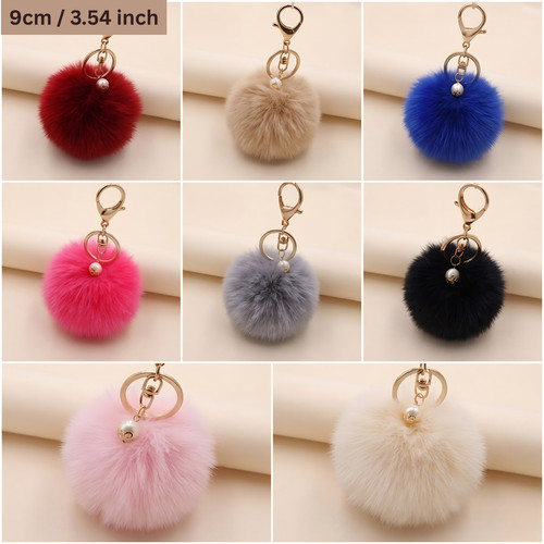 Rabbit fur pom - pom, keychain
