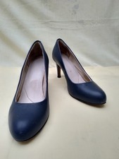 CLARKS WOMENS WIDE FIT Sz  UK5 NAVY BLUE LEATHER COURT SHOES 3" STILLETO HEEL ?