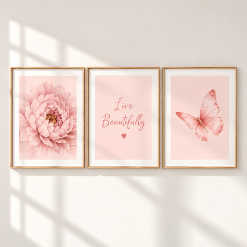 Pink wall art set - wall, 3