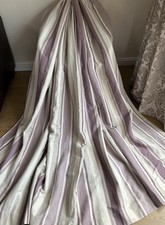 FABULOUS BESPOKE HUGE LAURA ASHLEY AWNING STRIPE AMETHYST/ GRAPE LINEN CURTAINS