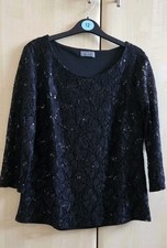 Black Lace Sequin Top - Size 12 