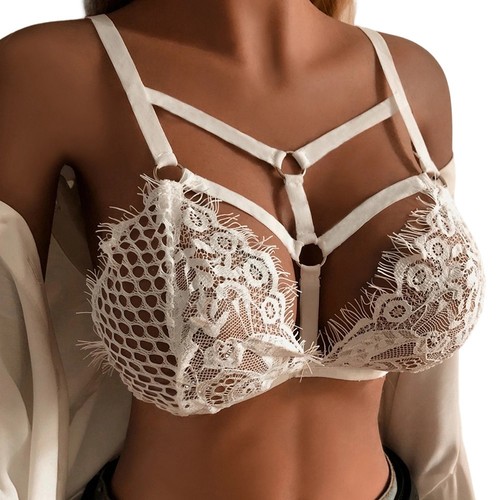 White cupless hollow bra - cupless,