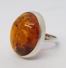 Sterling Silver & Baltic Amber Set Statement Dress Ring Vintage c1970
