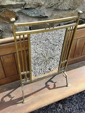 Antique Fire Screen  Arts & Crafts Brass & Mirrored Bevelled Star Burst glass.