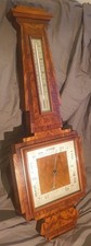 Exceptional Example Antique Art Deco Burr Walnut Satin Wood & Ebony Barometer