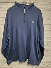 Fred Perry Men's 1/4 Zip Sweatshirt Jumper Navy XXL Good Condition