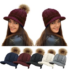 Ladies Knit Peaked Beanie Hat