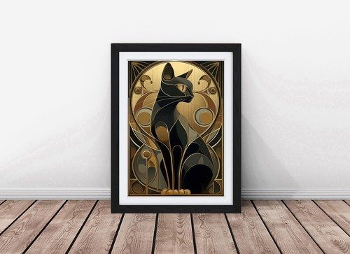 Art deco cat - framed,