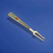 Russian Gilded 875 Silver & Enamel Appetizer Seafood Cocktail Fork