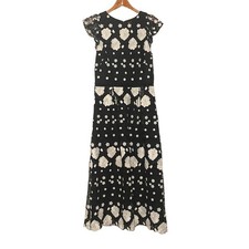 Monique Lhuillier Floral Rose Lace Overlay Black & White Midi Dress Size 6