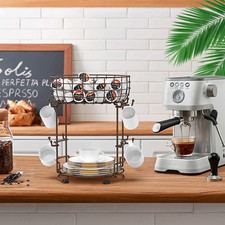 Bronze Mug Tree with Storage Basket - 12 Hook Space-Saving Kitchen Stand