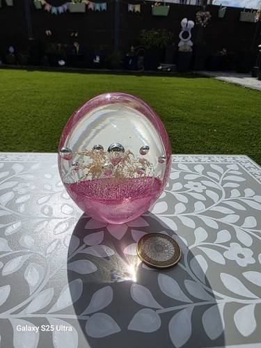 Glass paperweight with purple - paperweight,