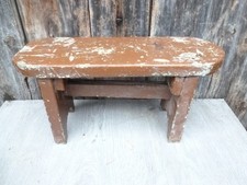 Vintage Rustic French Brown(ish) Painted Wooden Stool Bench