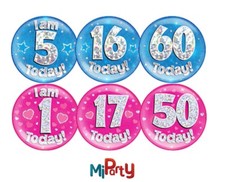 Big Badge Birthday Party All Milestone Ages Male Female Boy Girl Pink Blue 6"