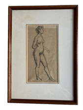 Vintage Pencil Sketch Study of a Female Nude Woman Fine Art Original Framed