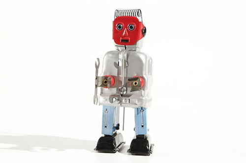 Zoomer red face robot tin - robot,