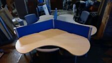 Pod Of 3 Beech Modern Work Station with Blue Deviders (delivered & assembled)